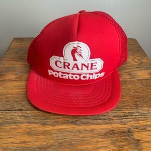 Vtg. Crane Potato Chips Red rope front  Snapback Hat. Trucker hat